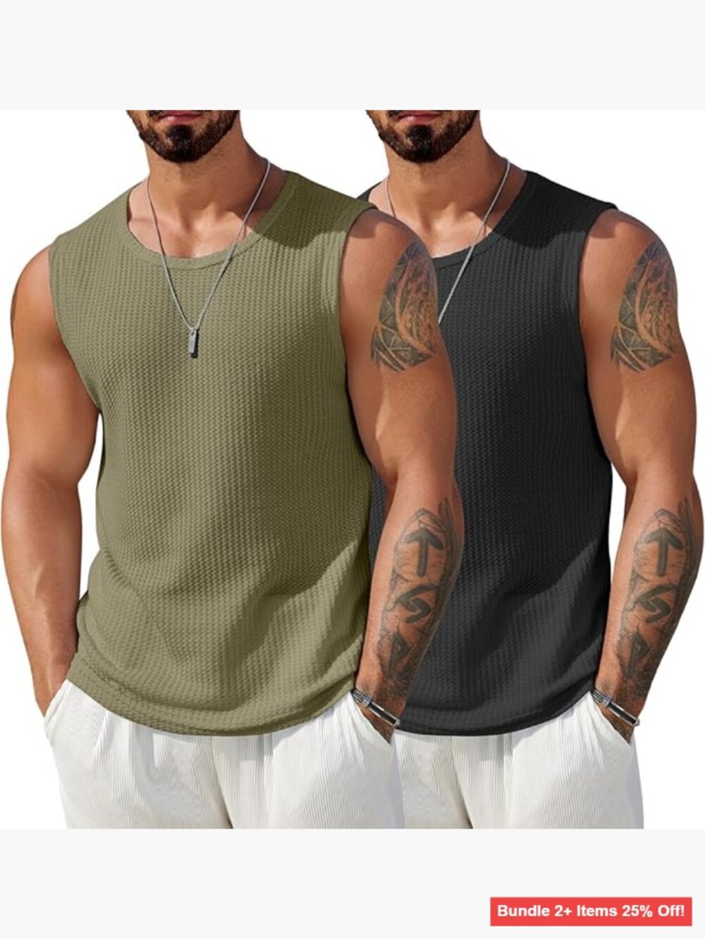 Men's Waffle Knit Tank Top Sleeveless Muscle Tee Summer Casual